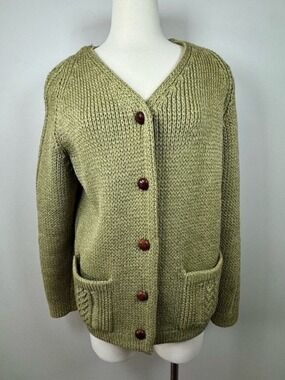 Ingo 100% Pure Wool Olive Cardigan Sweater Large Vintage